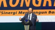 Ketua Umum Partai NasDem Surya Paloh Saat Pidato Sambutan Penutupan Kongres Partai NasDem