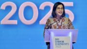 Menteri Keuangan, Sri Mulyani Saat Menghadiri Acara BRI Microfinance Outlook 2025